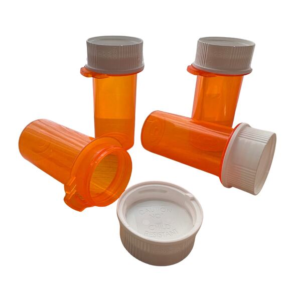 24 Used Orange Medicine Bottles with Child-Resistant Caps - Free Shipping - Picture 1 of 7